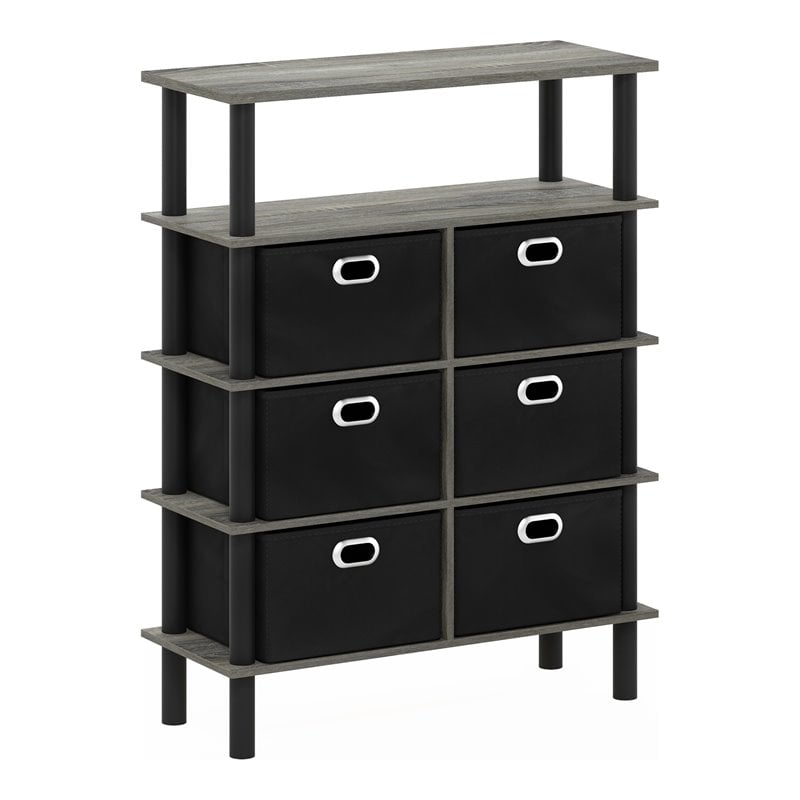 Furinno Frans Turn-N-Tube Engineered Wood Console Table in French Oak Gray/Black