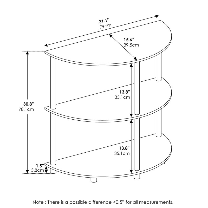 Furinno Frans Turn-N-Tube Engineered Wood Half Round Console Table in Black Oak