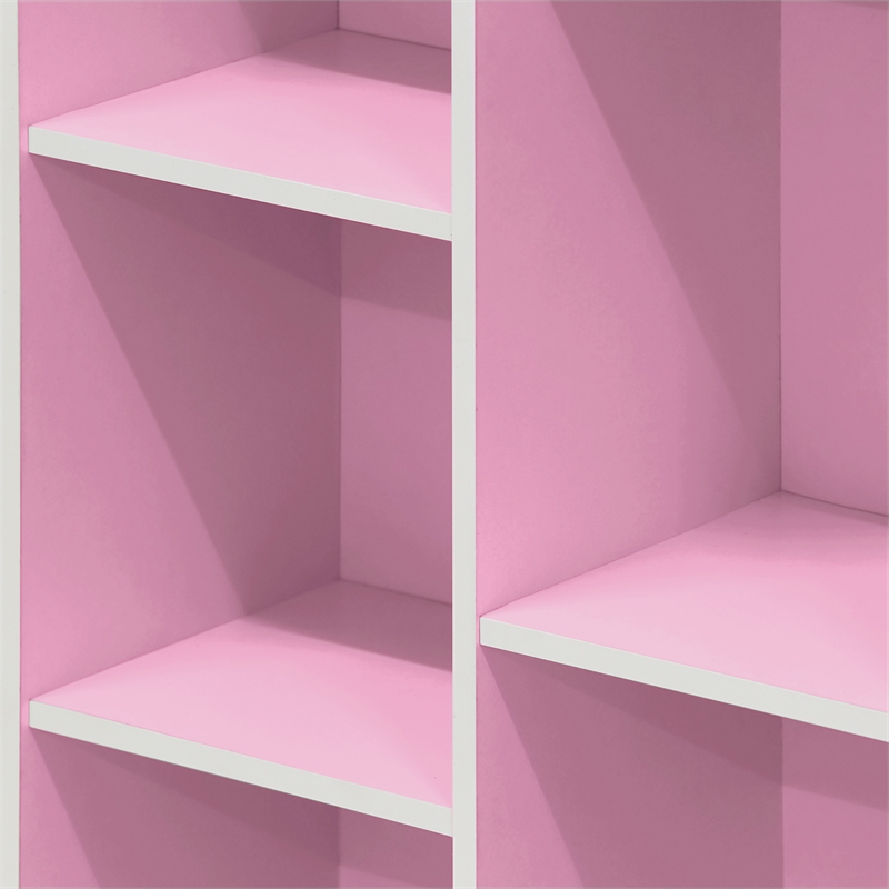 Furinno LUDER Engineered Wood 7-Cube Reversible Open Shelf in White/Pink