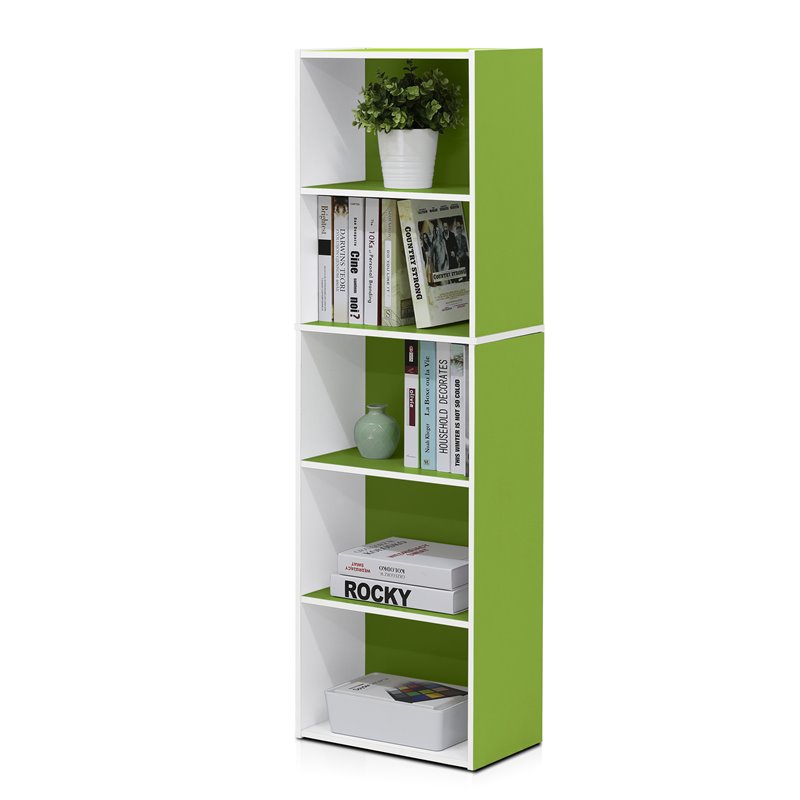 Furinno LUDER Engineered Wood 5-Tier Reversible Open Shelf Bookcase in Green