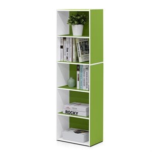 Furinno Luder Engineered Wood 5-Tier Reversible Open Shelf Bookcase in Green