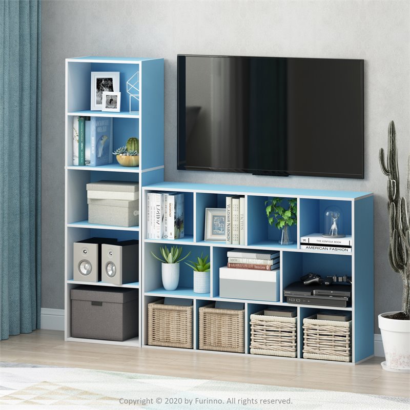 Furinno LUDER Engineered Wood 5-Tier Reversible Open Shelf Bookcase in Blue