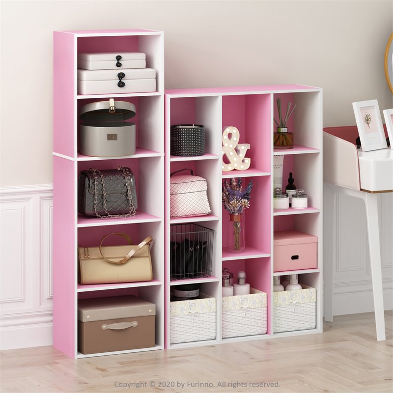 Furinno LUDER Engineered Wood 5-Tier Reversible Open Shelf Bookcase in Pink