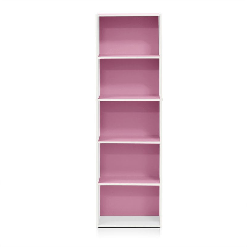 Furinno LUDER Engineered Wood 5-Tier Reversible Open Shelf Bookcase in Pink