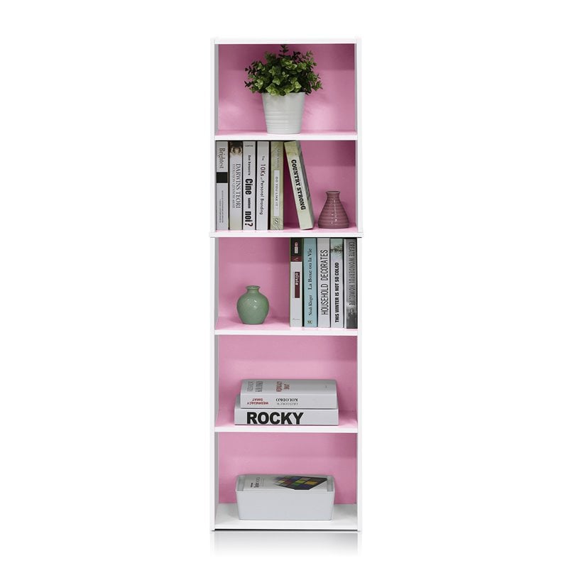 Furinno LUDER Engineered Wood 5-Tier Reversible Open Shelf Bookcase in Pink