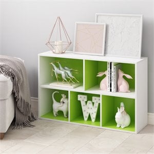Furinno Luder Engineered Wood 5-Cube Reversible Open Shelf in White/Green
