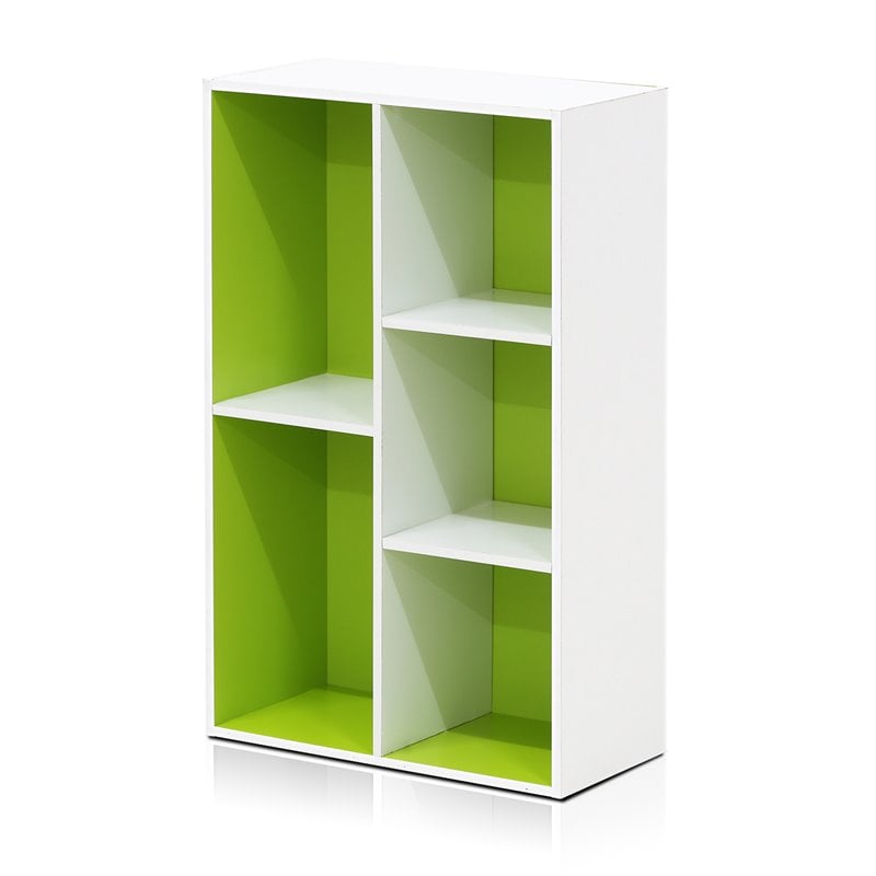 Furinno LUDER Engineered Wood 5-Cube Reversible Open Shelf in White/Green