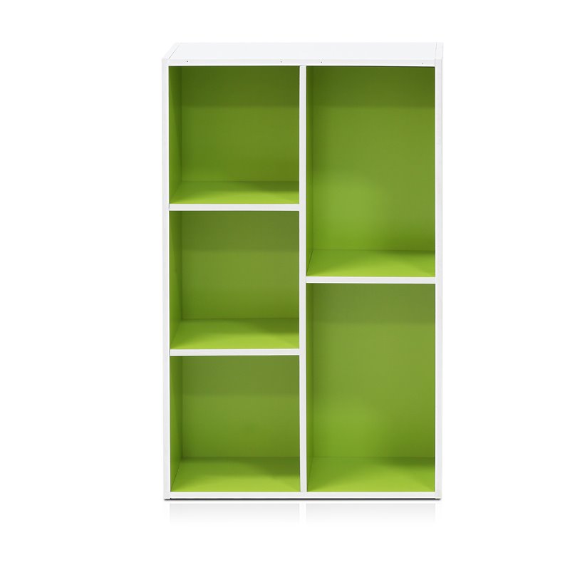 Furinno LUDER Engineered Wood 5-Cube Reversible Open Shelf in White/Green