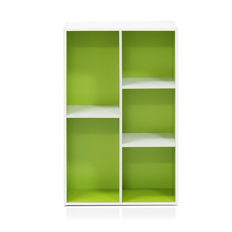 Furinno LUDER Engineered Wood 5-Cube Reversible Open Shelf in White/Green