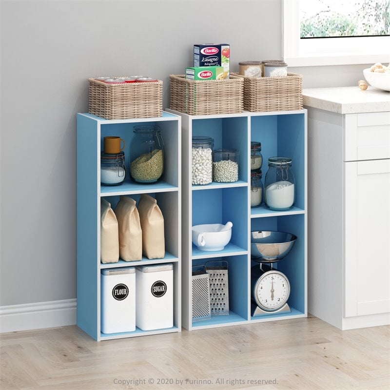 Furinno Luder Engineered Wood 5-Cube Reversible Open Shelf in White/Light Blue