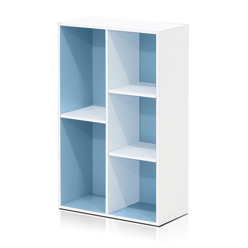 Furinno Luder Engineered Wood 5-Cube Reversible Open Shelf in White/Light Blue