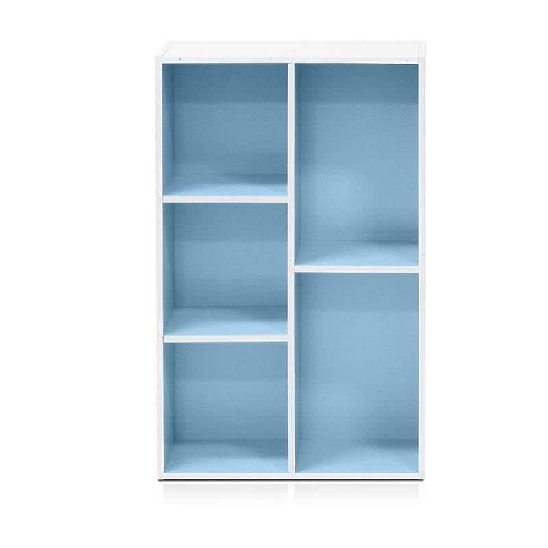 Furinno Luder Engineered Wood 5-Cube Reversible Open Shelf in White/Light Blue