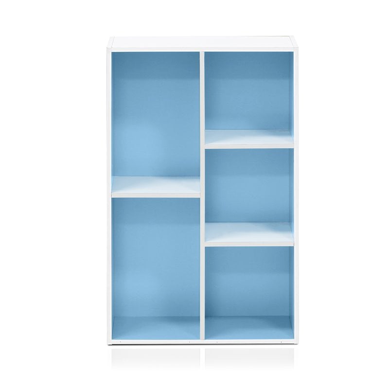 Furinno Luder Engineered Wood 5-Cube Reversible Open Shelf in White/Light Blue