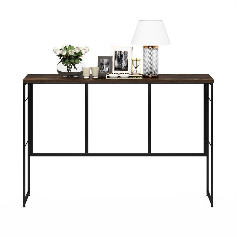 Furinno Riau No Tool Wood & Metal Frame Console Table in Rustic Oak/Black