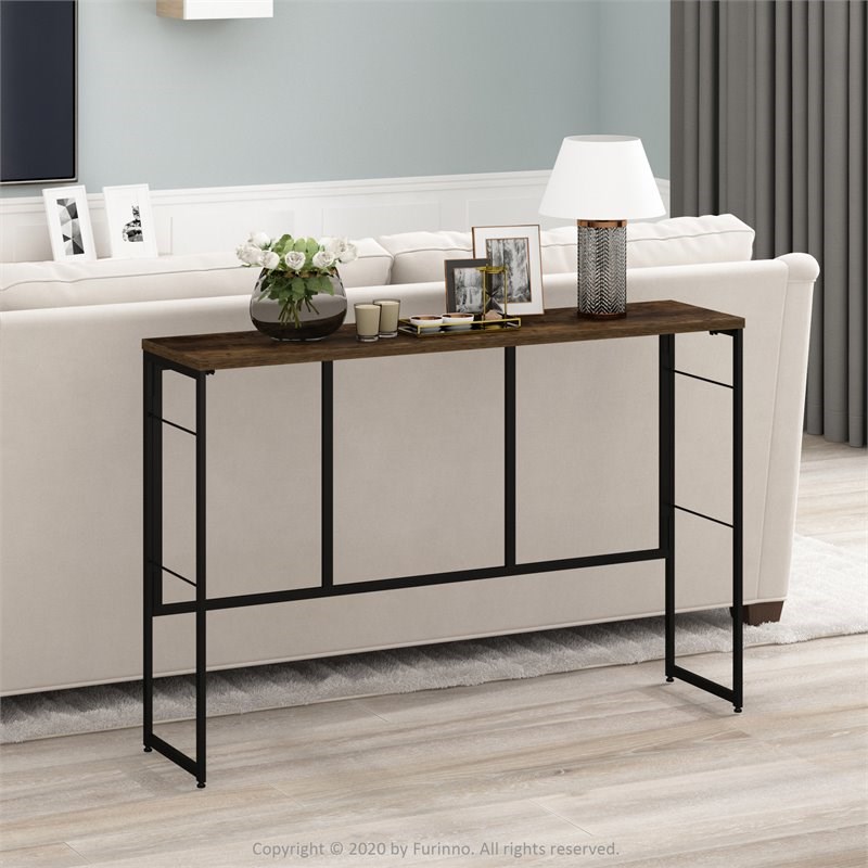 Furinno Riau No Tool Wood & Metal Frame Console Table in Rustic Oak/Black