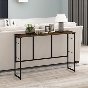 Furinno Riau No Tool Wood & Metal Frame Console Table in Rustic Oak/Black