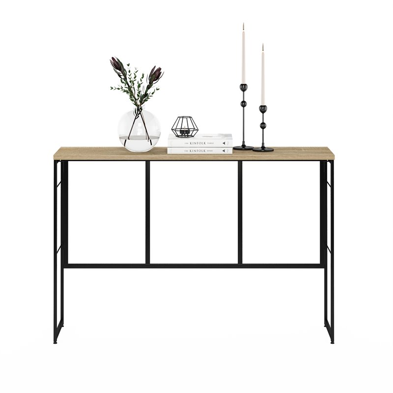 Furinno Riau No Tool Wood & Metal Frame Console Table in Sonoma Oak/Black