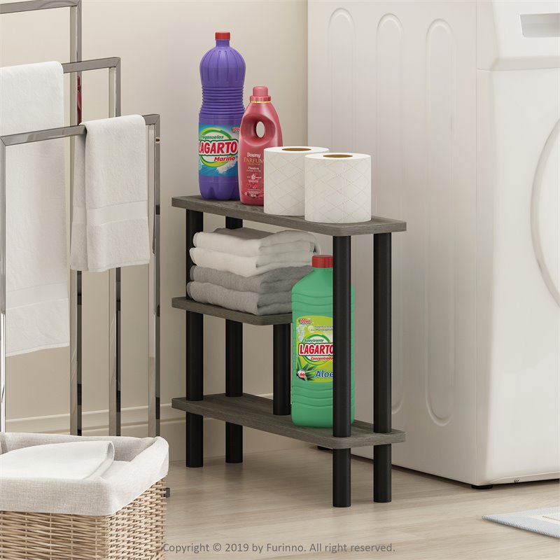 Furinno TURN-N-TUBE Wood Slim Space Saving Storage Rack in French Oak Gray/Black