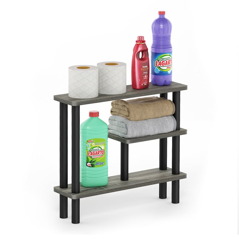 Furinno TURN-N-TUBE Wood Slim Space Saving Storage Rack in French Oak Gray/Black