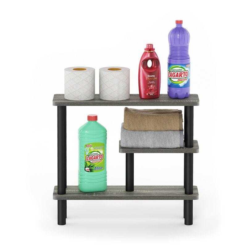 Furinno TURN-N-TUBE Wood Slim Space Saving Storage Rack in French Oak Gray/Black