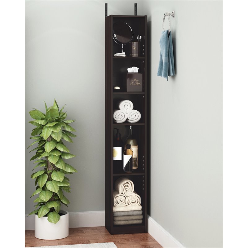 Furinno INDO Contemporary Engineered Wood Slim Open Bath Cabinet in Espresso