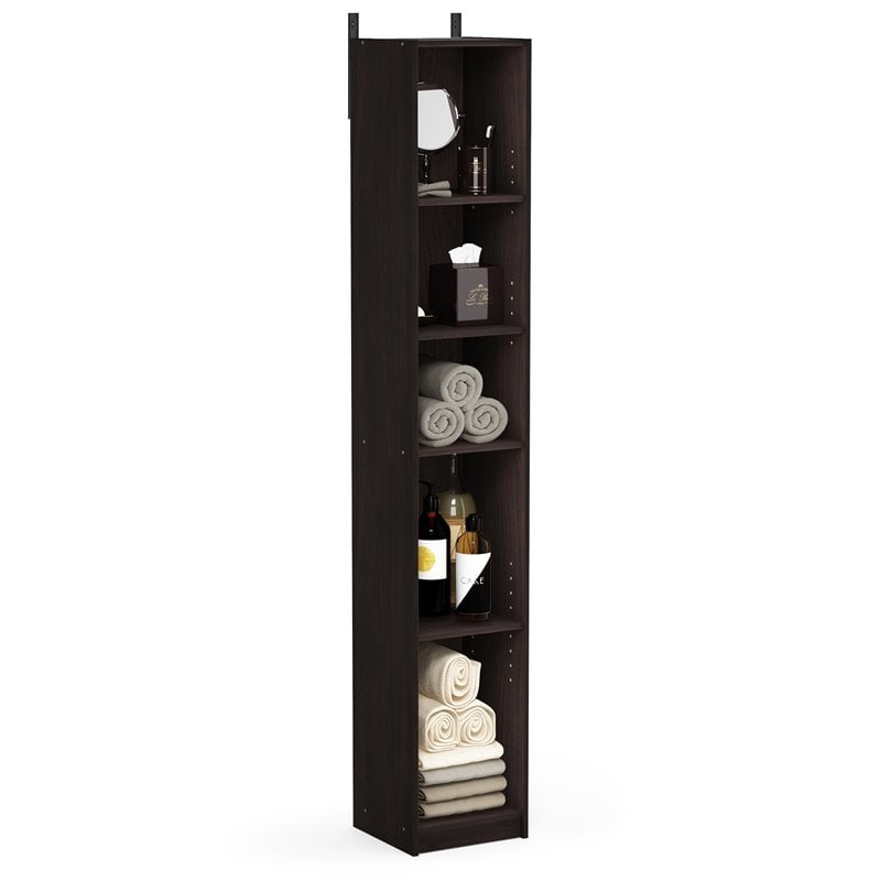 Furinno INDO Contemporary Engineered Wood Slim Open Bath Cabinet in Espresso