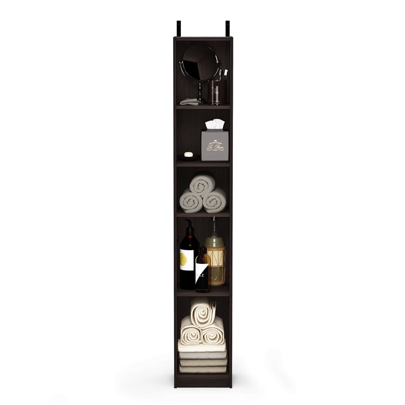 Furinno INDO Contemporary Engineered Wood Slim Open Bath Cabinet in Espresso