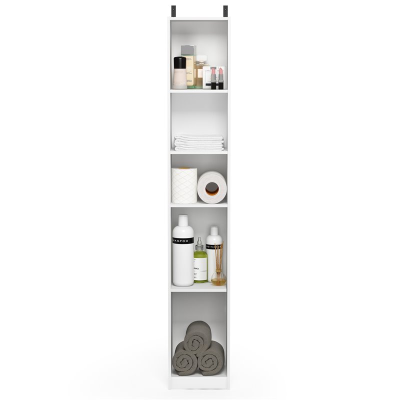 Furinno INDO Contemporary Engineered Wood Slim Open Bath Cabinet in White