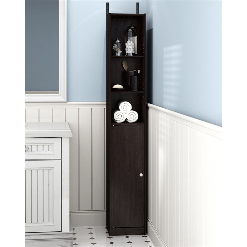 Furinno INDO Contemporary Engineered Wood Slim Door Bath Cabinet in Espresso