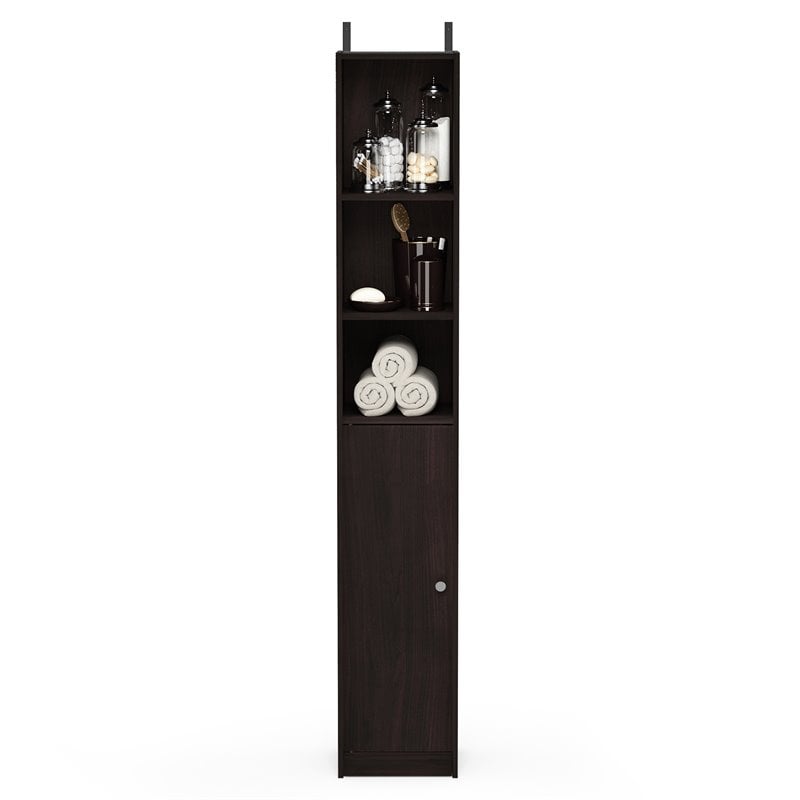 Furinno INDO Contemporary Engineered Wood Slim Door Bath Cabinet in Espresso