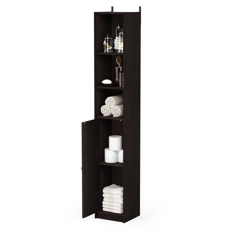Furinno INDO Contemporary Engineered Wood Slim Door Bath Cabinet in Espresso