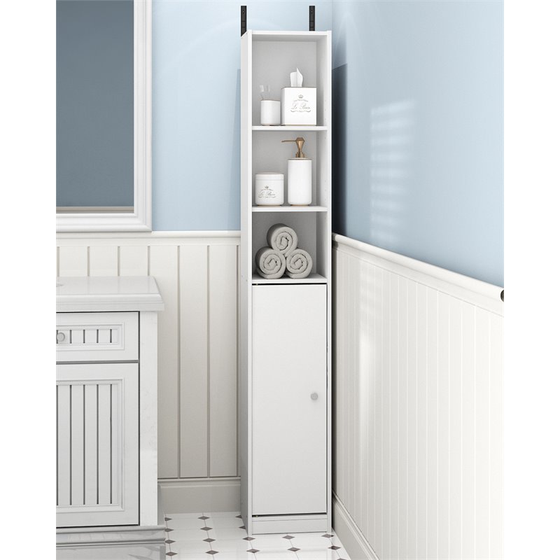 Furinno INDO Contemporary Engineered Wood Slim Door Bath Cabinet in White