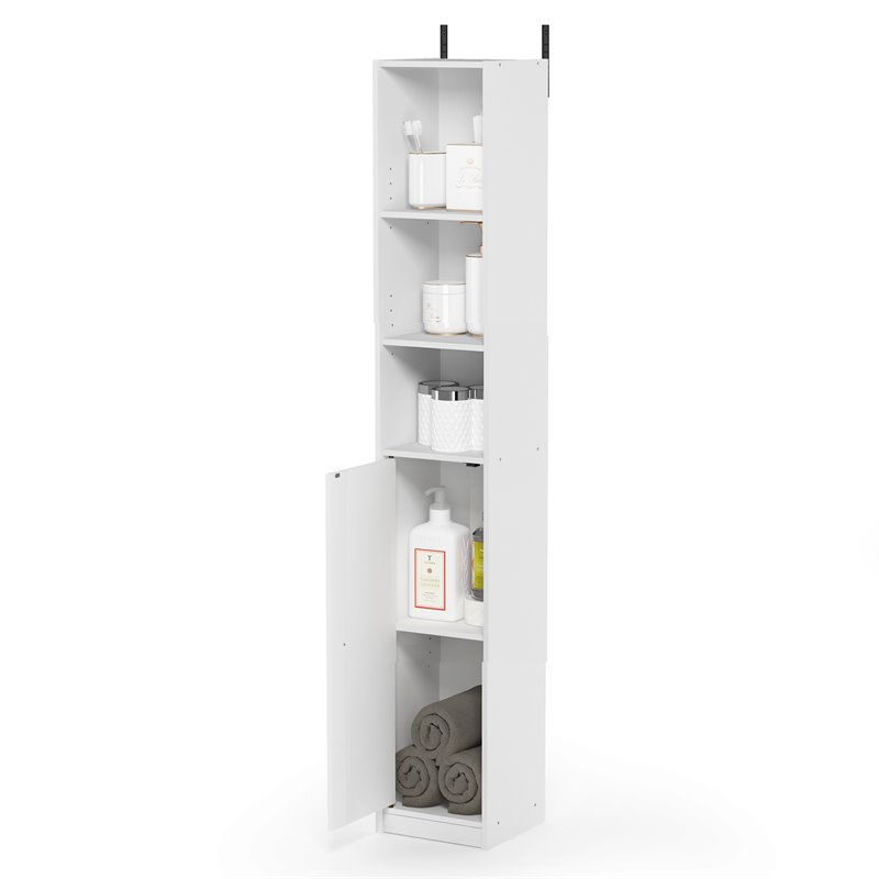 Furinno INDO Contemporary Engineered Wood Slim Door Bath Cabinet in White