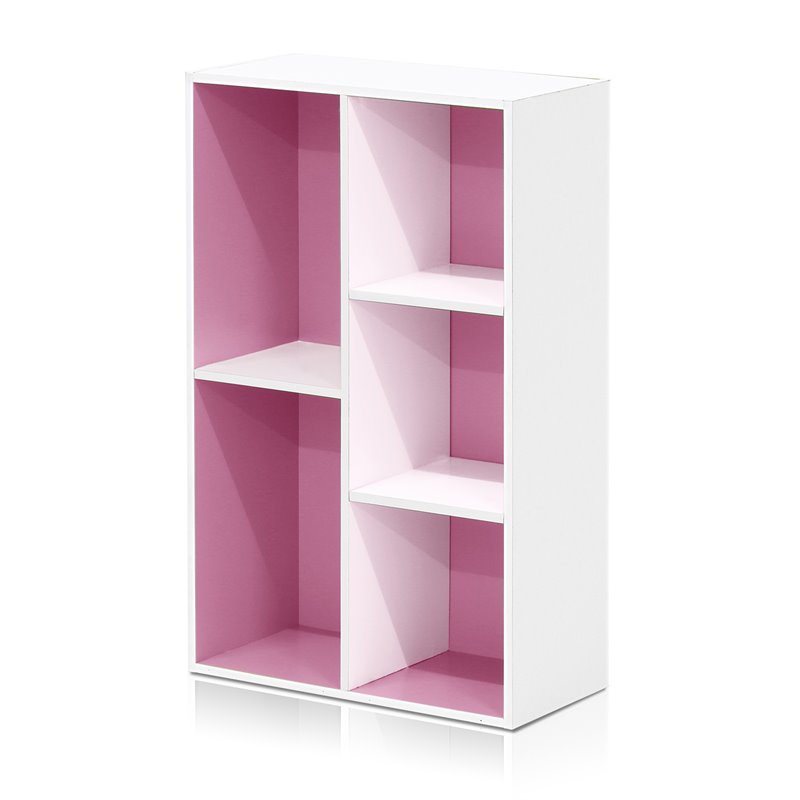 Furinno Luder Engineered Wood 5-Cube Reversible Open Shelf in White/Pink