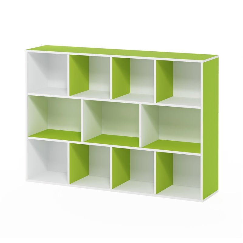 Furinno LUDER Engineered Wood 11-Cube Reversible Open Shelf Bookcase in Green