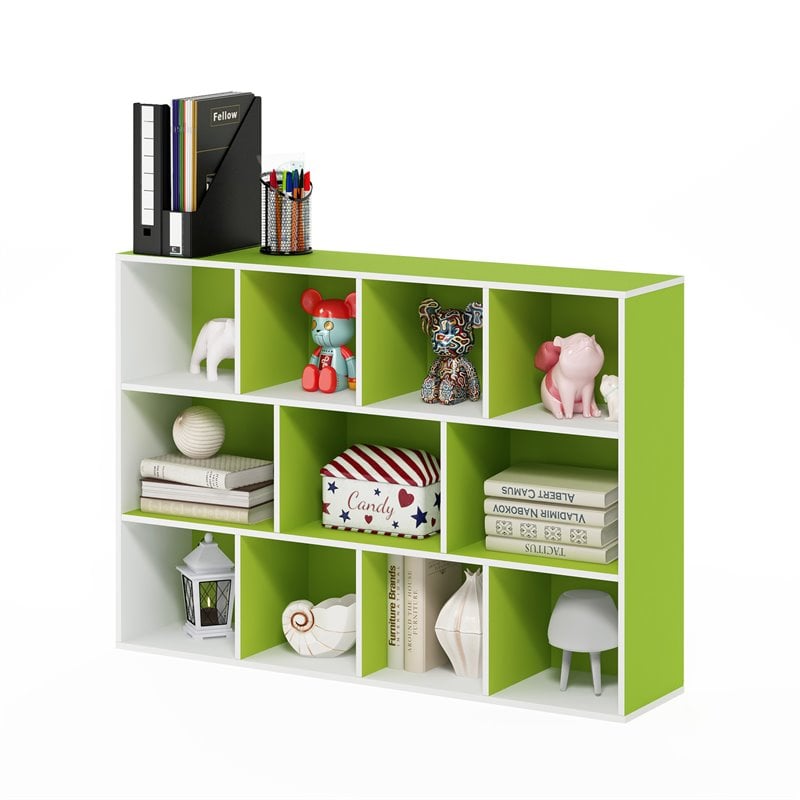 Furinno LUDER Engineered Wood 11-Cube Reversible Open Shelf Bookcase in Green
