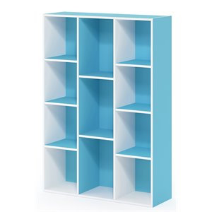 Furinno Luder Engineered Wood 11-Cube Reversible Open Shelf Bookcase in Blue
