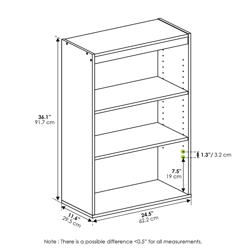 Furinno PASIR Contemporary Engineered Wood 3-Tier Open Shelf in Black