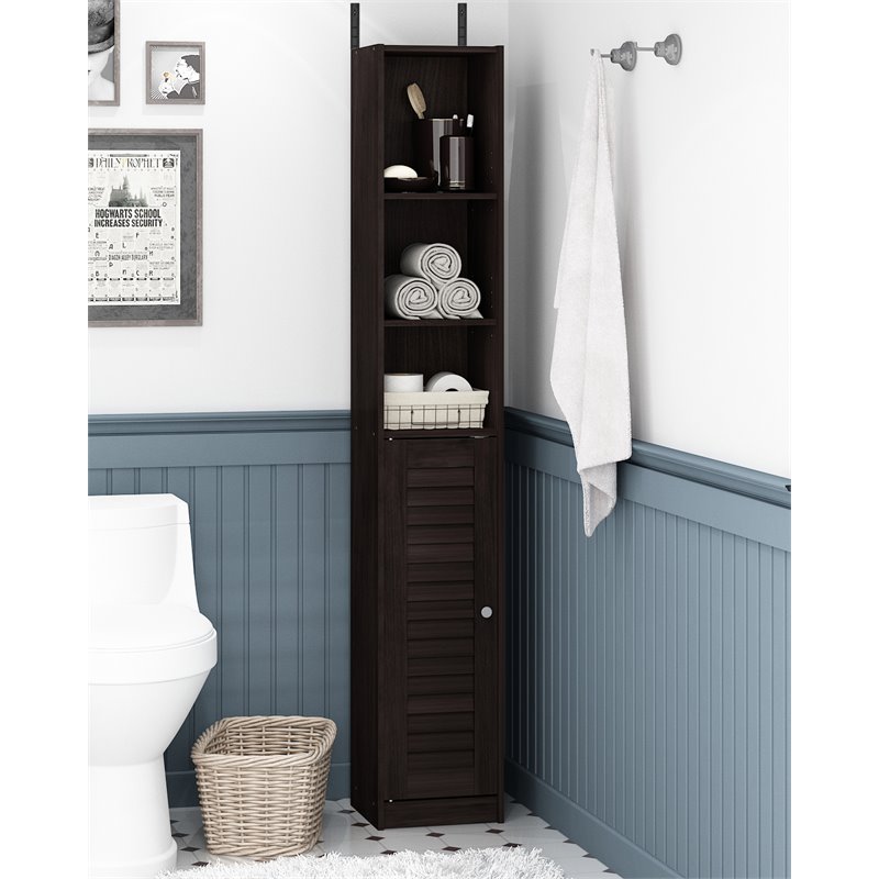 Furinno INDO Contemporary Engineered Wood Slim Luver Door Bath Cabinet Espresso