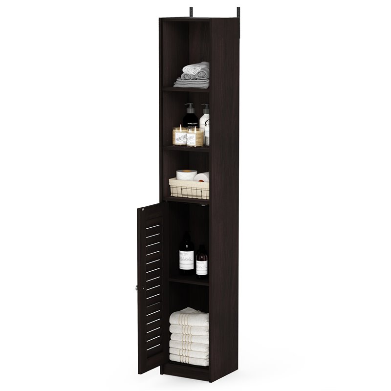Furinno INDO Contemporary Engineered Wood Slim Luver Door Bath Cabinet Espresso