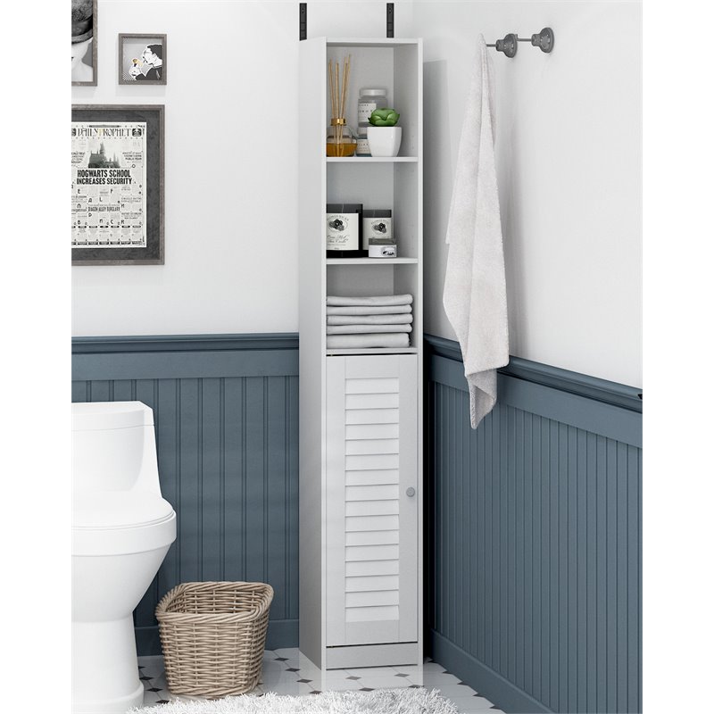 Furinno INDO Contemporary Engineered Wood Slim Luver Door Bath Cabinet White