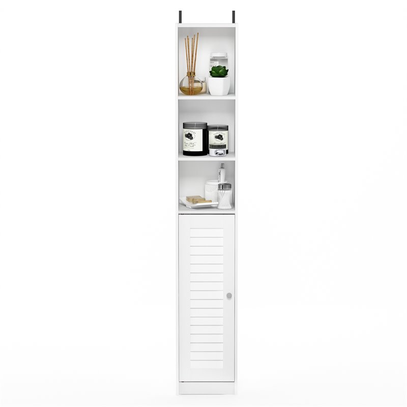 Furinno INDO Contemporary Engineered Wood Slim Luver Door Bath Cabinet White