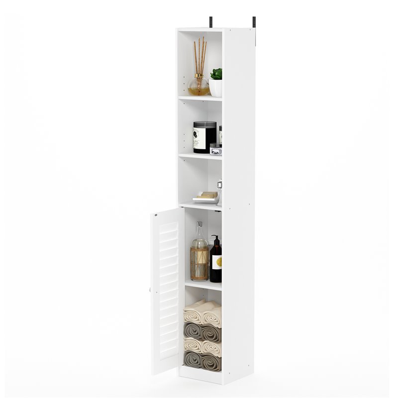 Furinno INDO Contemporary Engineered Wood Slim Luver Door Bath Cabinet White