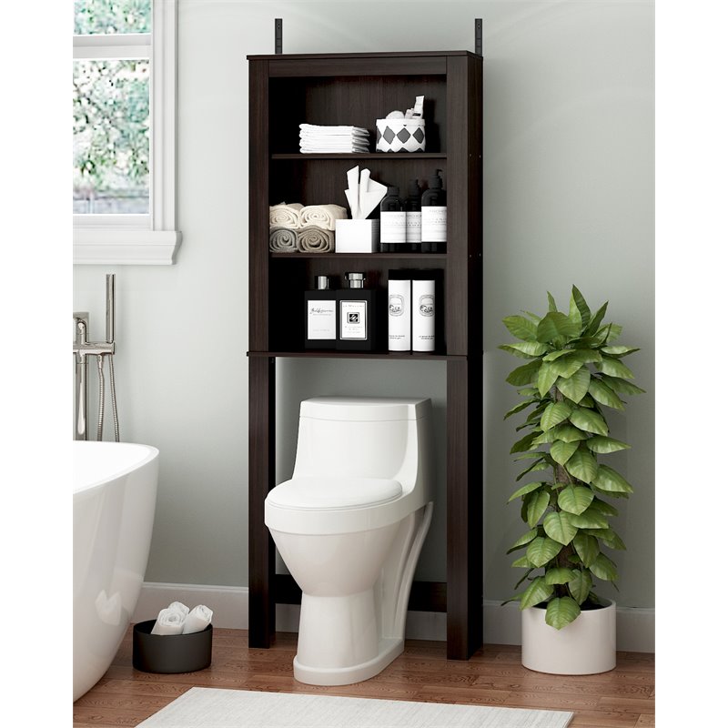 Furinno Indo Contemporary Engineered Wood Open Bath Cabinet in Espresso