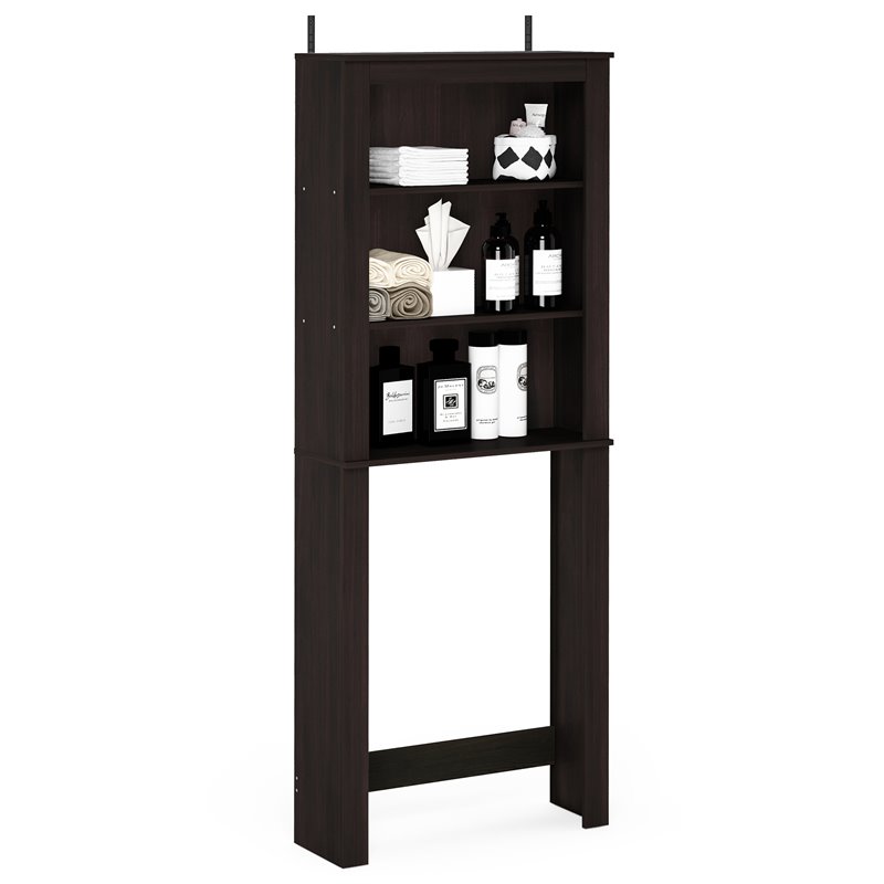 Furinno Indo Contemporary Engineered Wood Open Bath Cabinet in Espresso