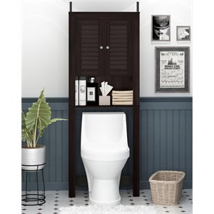 Furinno INDO Contemporary Engineered Wood Louver Door Bath Cabinet in Espresso