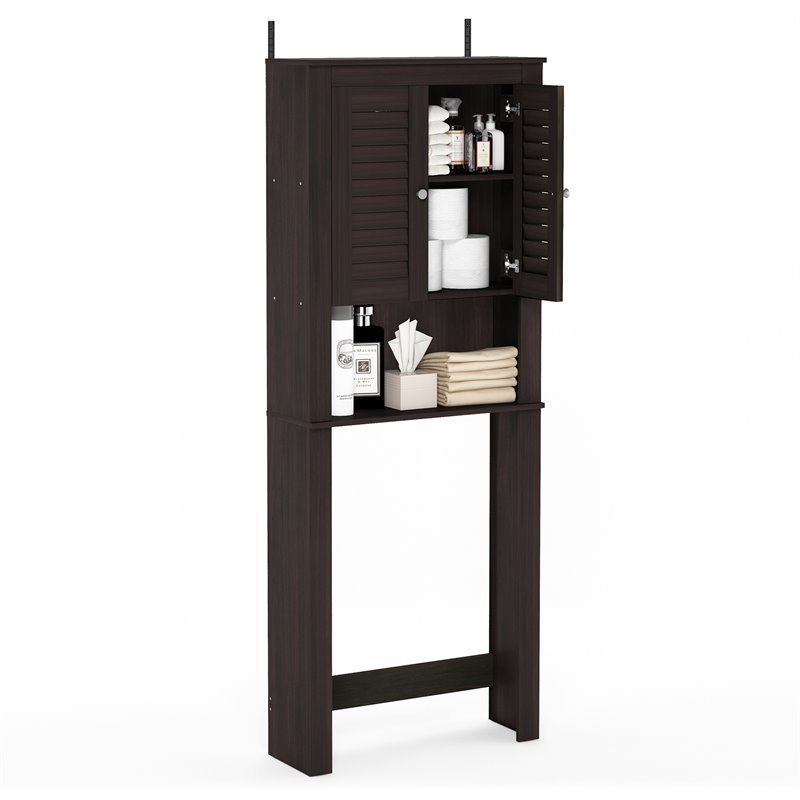 Furinno INDO Contemporary Engineered Wood Louver Door Bath Cabinet in Espresso