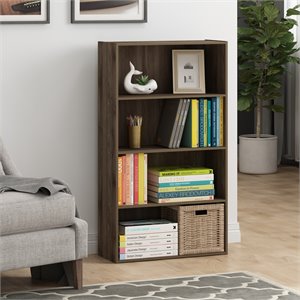 Furinno PASIR Contemporary Engineered Wood 4-Tier Open Shelf in Columbia Walnut