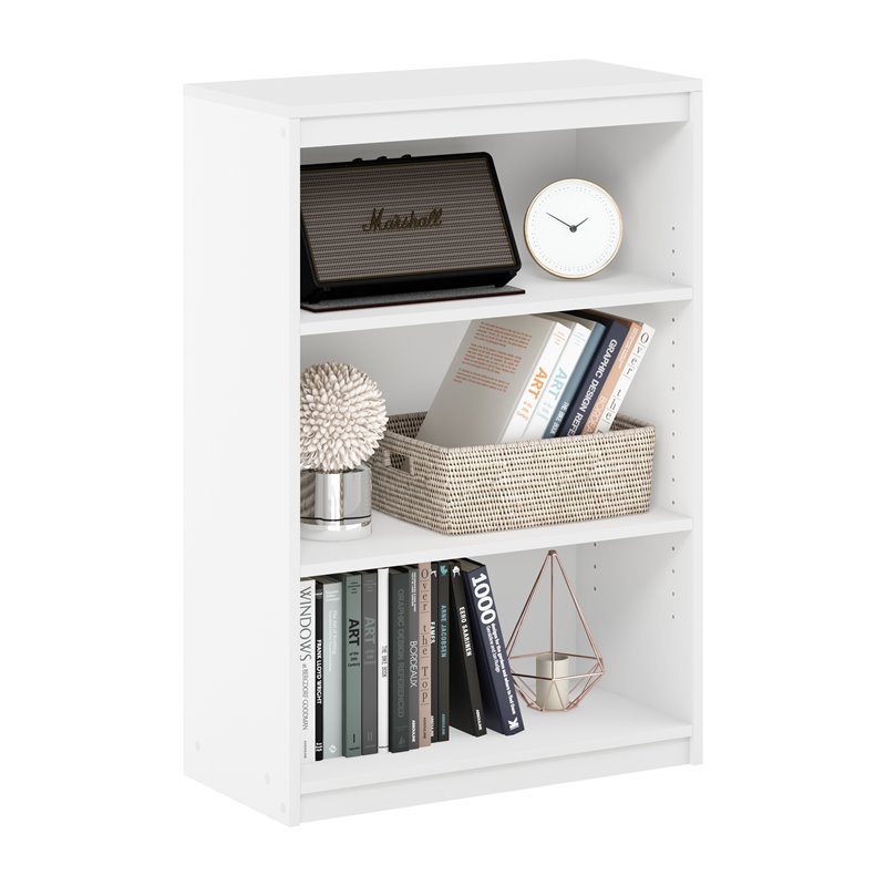 Furinno Gruen Engineered Wood 3-Tier Adjustable Shelves Bookcase in White