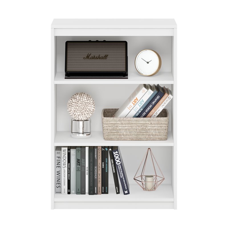 Furinno Gruen Engineered Wood 3-Tier Adjustable Shelves Bookcase in White
